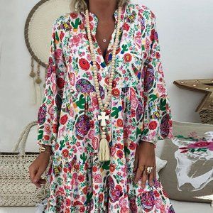 Bohemian Long Sleeve Ruffled Dress